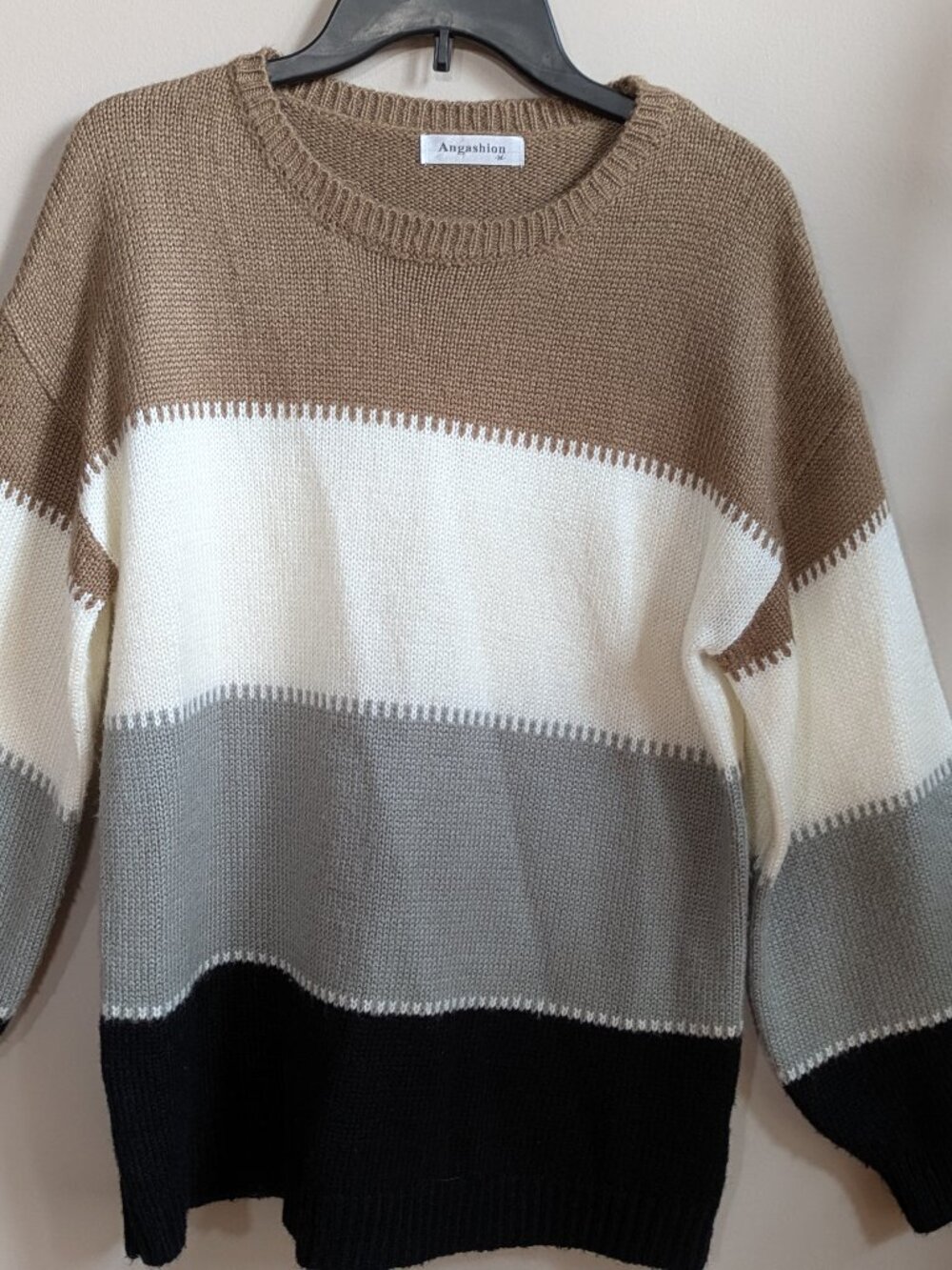 angashion knit woman's pullover sweater black gray white brown size M 542